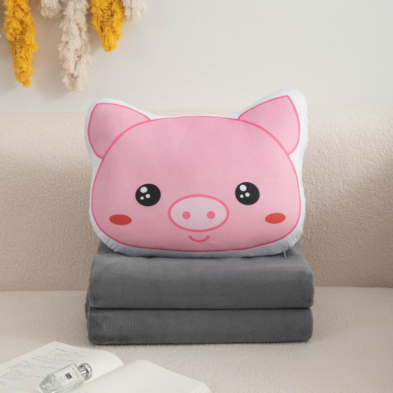 Cartoon plush pillow blanket 2-in-1: foldable throw pillow, quilt, car blanket, office flannel air conditioning blanket