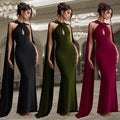 C7278 cross-border   fashion women's casual elegant long dress with ribbon detail - solid color