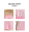 Girls' summer cami set: pink shorts romper with letter print and bow detail - sporty style for kids