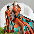 Amazon cross-border french casual elegant sexy high-end design v-neck cutout back slit a-line sleeveless maxi dress