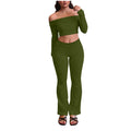women's cross-border fashion casual slim-fit off-the-shoulder long sleeve top and elastic waist long pants tracksuit set
