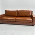 Vintage-style oiled leather checkered sofa, retro leather art sofa, designer living room straight three-seater sofa