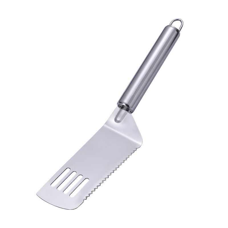 Stainless steel teppanyaki six-hole thickened flat frying spatula for home four-hole toothed steak frying spatula kitchen gadgets
