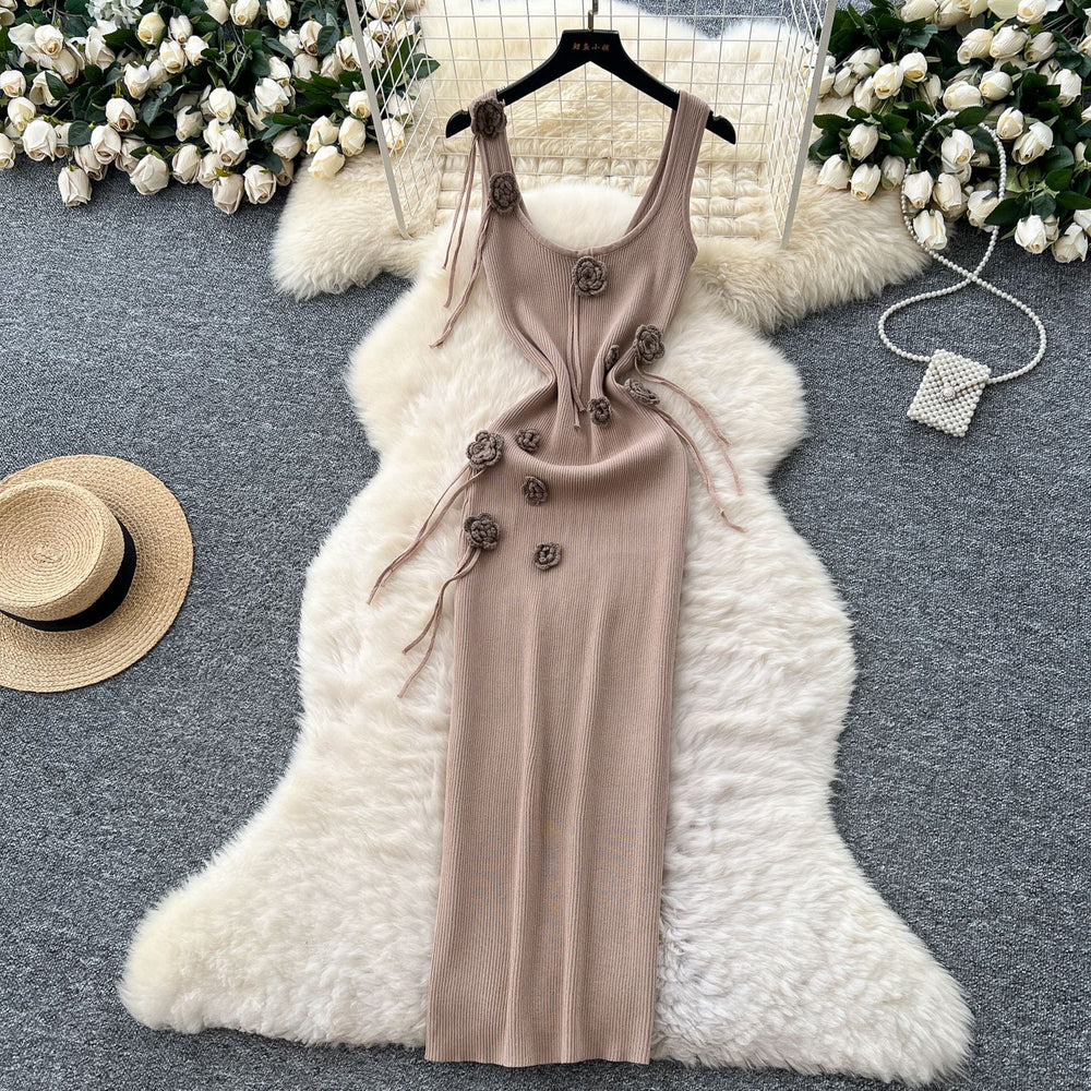 Feminine dress  summer pure desire stereo flower silmslimming lookelegant suspender knitting hip cover dress