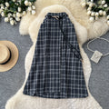 Vintage plaid patchwork a-line midi skirt - women's high-waisted, slimming, commute-friendly, elastic waist skirt - autumn  collection