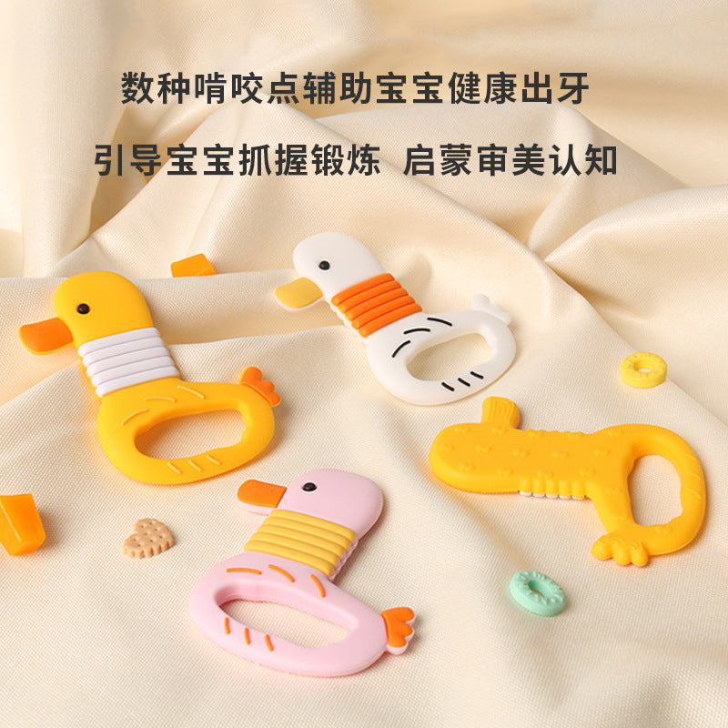 Baby toothpaste molar stick baby duckling silicone toy teething soothing biting glue anti-eating hand artifact can be boiled