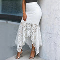 New arrivaleleganceretrohigh waist silm skirt whiteasymmetrical lacecut out hip skirtlace skirt