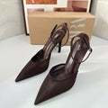 Za's 2025 new women's low-heel elegant court shoes, closed-toe pumps with ankle strap, mesh brown