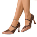 Plus sizefrenchsexy stiletto leopard print mary jane high heelsfall and winternew arrivaltweed style one-strap stiletto flats