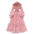 French court style dress - women's autumn 2025 - high-end, single-breasted, waist-cinching, slimming, elegant lace maxi dress
