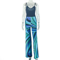 European and american style cross-border ins color matching women's suspenders work clothing thin waist low-cut jumpsuit sports u-neck summer jumpsuit