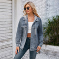 Fashion cross-border foreign trade women's clothing new arrival  independent station washed loose denim outwear medium long tops trendy