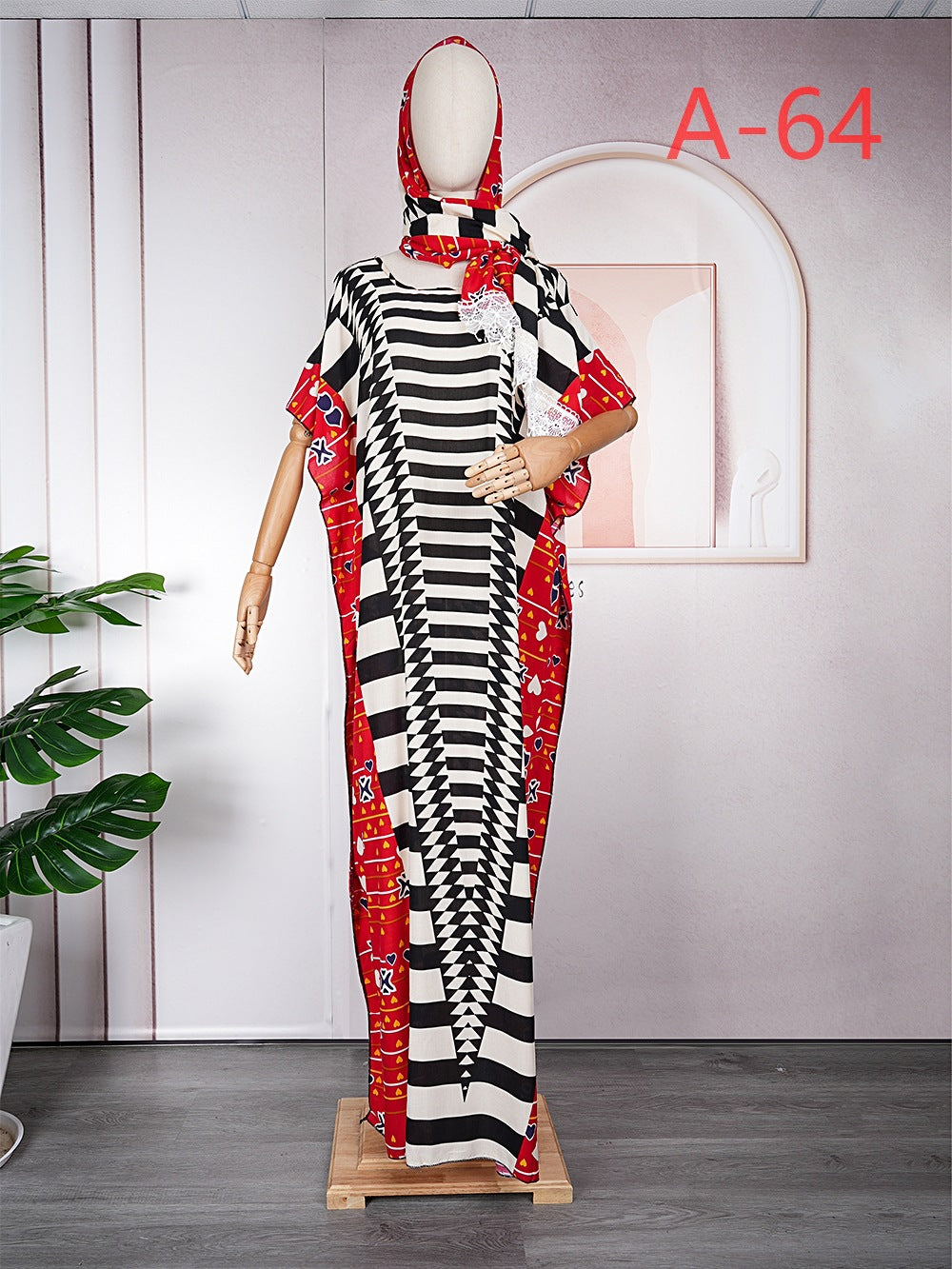 supply  contrast color chiffon dress with headscarf african plus size women's robe