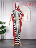 supply  contrast color chiffon dress with headscarf african plus size women's robe