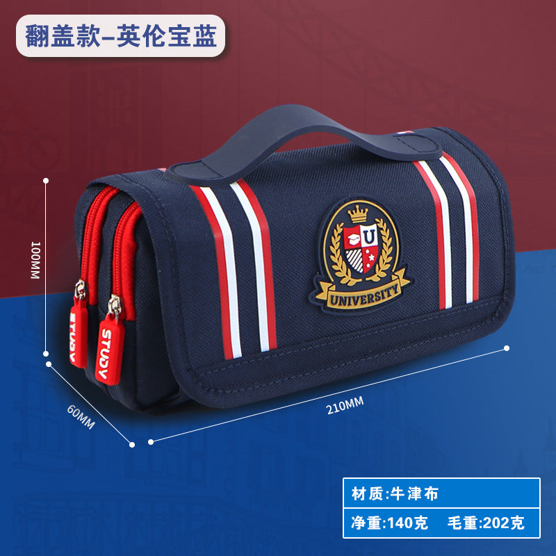 Customized pencil case British style large capacity pencil case Boy college style stationery bag Portable Oxford cloth stationery box wholesale