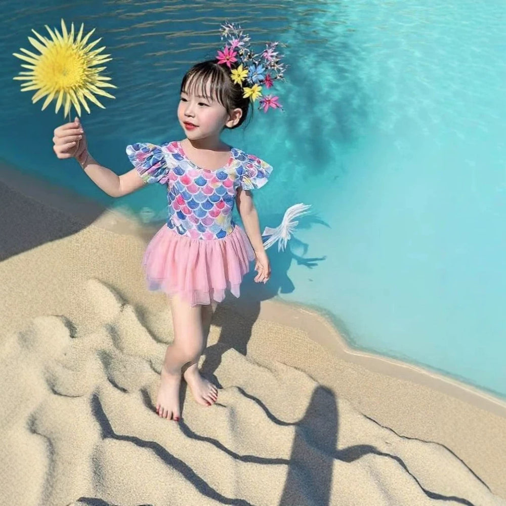 Baby girl swimsuit cute summer kids floral print swimwear toddler & child stylish open back quick-dry swimsuit