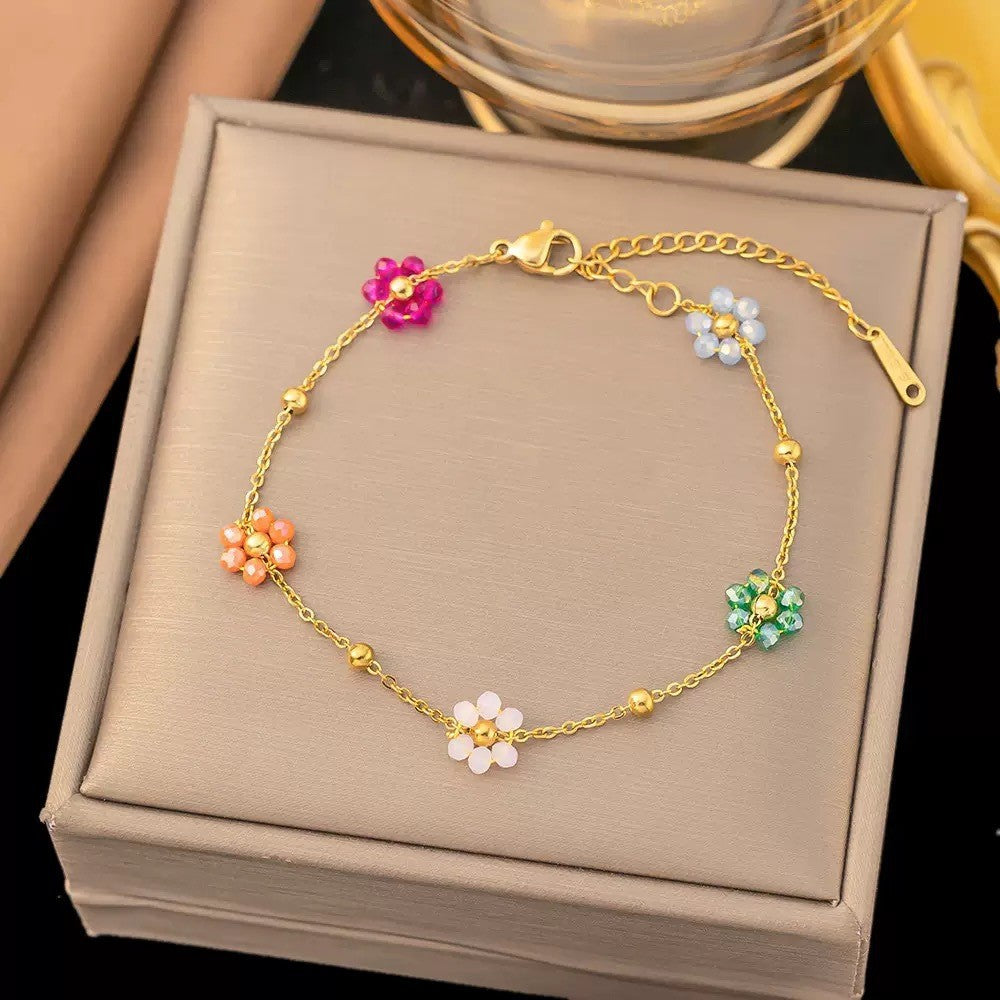 european and american small fresh flower stainless steel bracelet for women niche style design ins style titanium steel necklace set for women