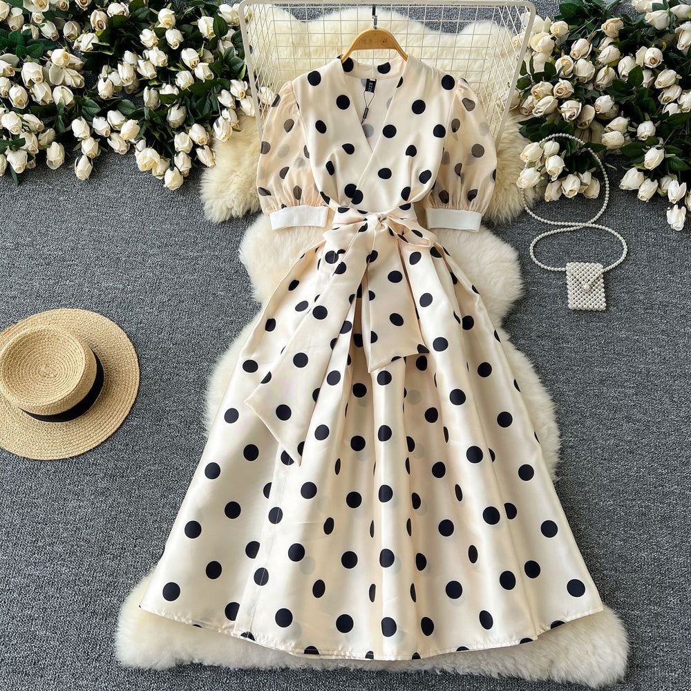 Evening gown women's high-end luxury socialite puff sleeve dress, designer cinched waist tie-up fluffy french maxi dress