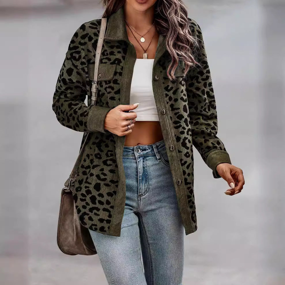 fashion women's leopard print button-down long sleeve jacket - autumn/winter collection (us & europe)