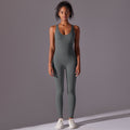 European and american seamless one-piece yoga suit, cutout back design, sports bodysuit, tummy control, tight fit, butt lift, women's fitness jumpsuit