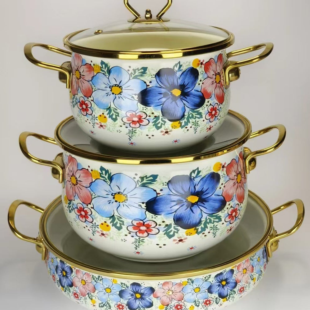 Factory direct sales cross-border hot selling thousands of charming flowers, birds and flowers enamel soup pot 20cm24cm30cm