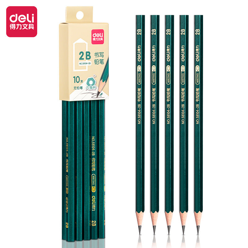 Deli hole pencil 2B pencil box with writing pen HB children's correction student pencil set stationery wholesale