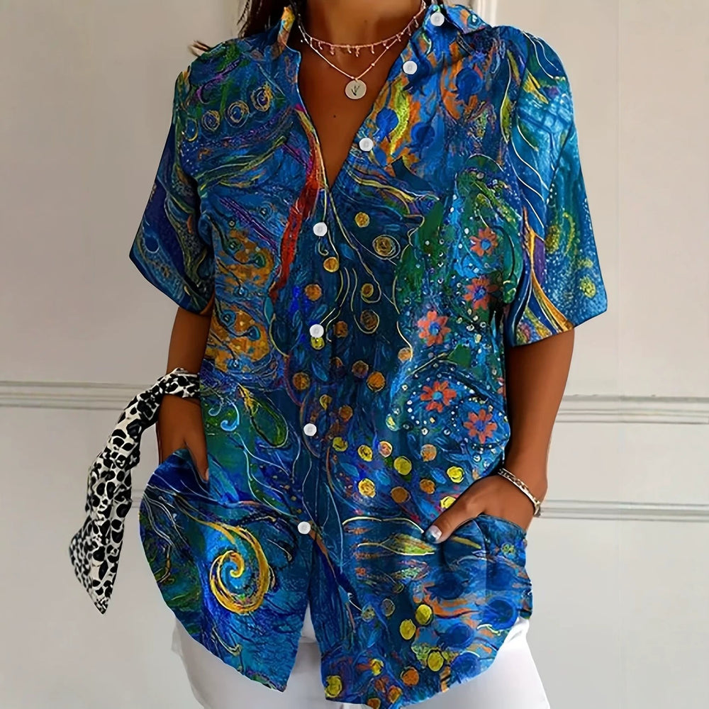 wholesale women's short-sleeved shirts, trendy shirt with hot-selling cross-border print designs, dropshipping available