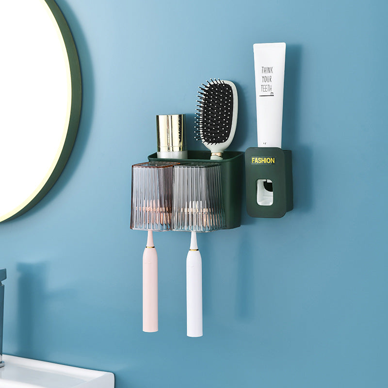 No punching toothbrush shelf tooth cup brush holder wall-mounted bathroom mouthwash cup wall-mounted toothset set