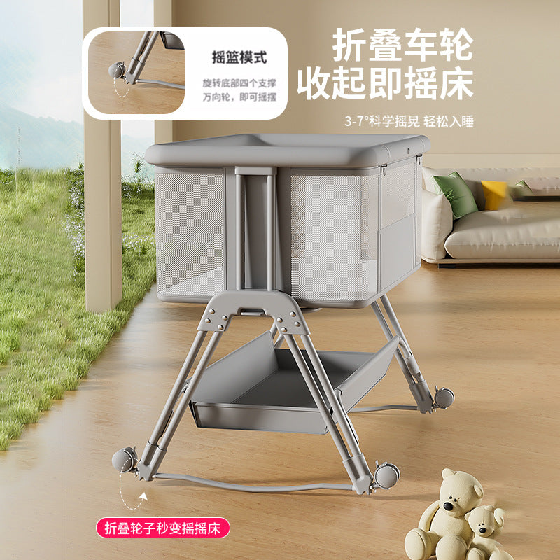 Baby crib: portable, foldable, multi-functional, adjustable height, seamless splicing, newborn-sized bassinet