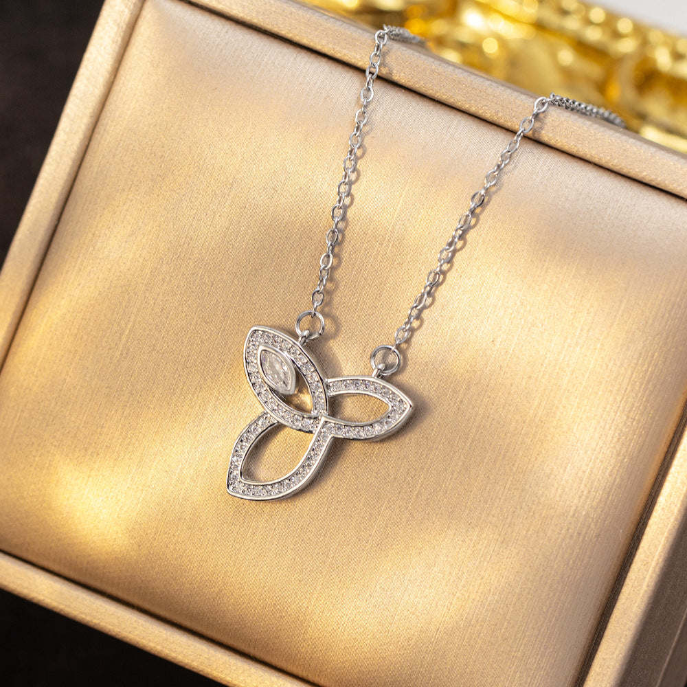 【titanium steel】premium lightweight luxury full diamond necklace - women's fashionable, versatile, geometric stainless steel sweater chain jewelry
