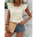 Ready-to-ship, export-quality, 1688 square-neck, crochet-trimmed, flutter-sleeve, solid-color women's top