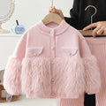 Girls' fuzzy solid color cardigan knit set - new  korean style kids' sweater two-piece outfit for autumn and winter