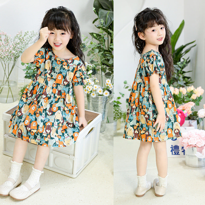 Spring & fallk-style children's clothing for children and girls, floral pastoral cotton baby a-line skirt, children's dress