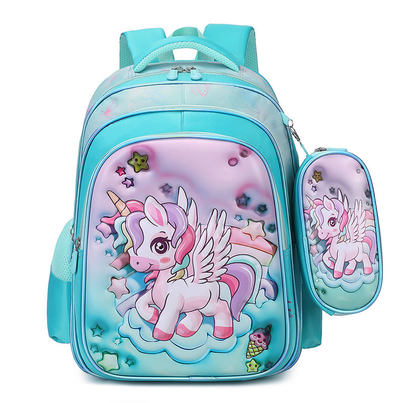 Ready-to-ship cross-border backpack set for grades 3-6. this two-piece backpack features a textured, glossy 3d leather design, perfect for elementary school students and designed to reduce the burden of carrying books