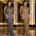 C7030 cross-border   independent station fashionable women's sleeveless hot diamond long dress new