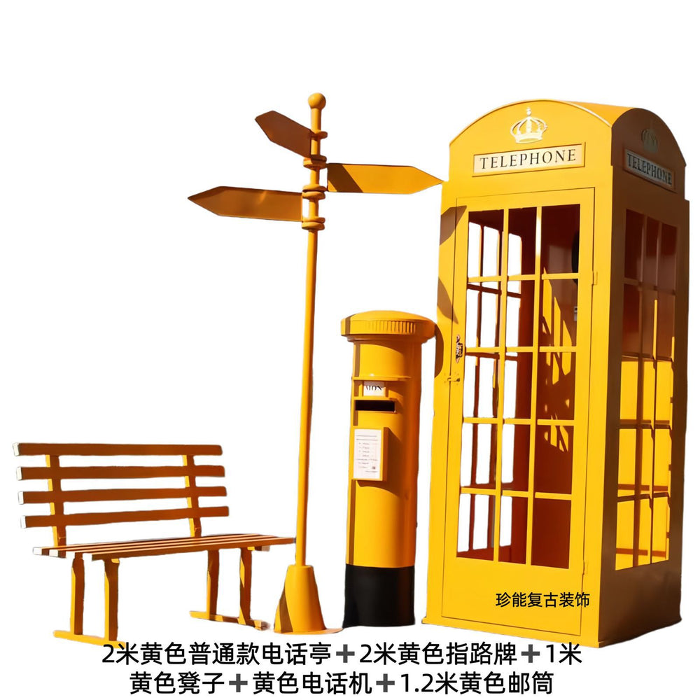Retro iron telephone booth mailbox street sign bench popular store decoration floor-standing ornaments photography props model