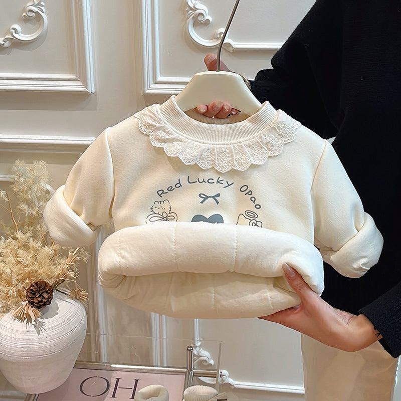 Fall and wintergirlstrendy three-layer quilted thickened cotton coat baby girl sweatshirtlong sleevestopskids clothes children's clothing