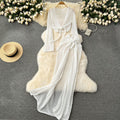 Beach vacation style suit female niche style popular tie back waist long sleevesknitting shirt cut out skirt suit