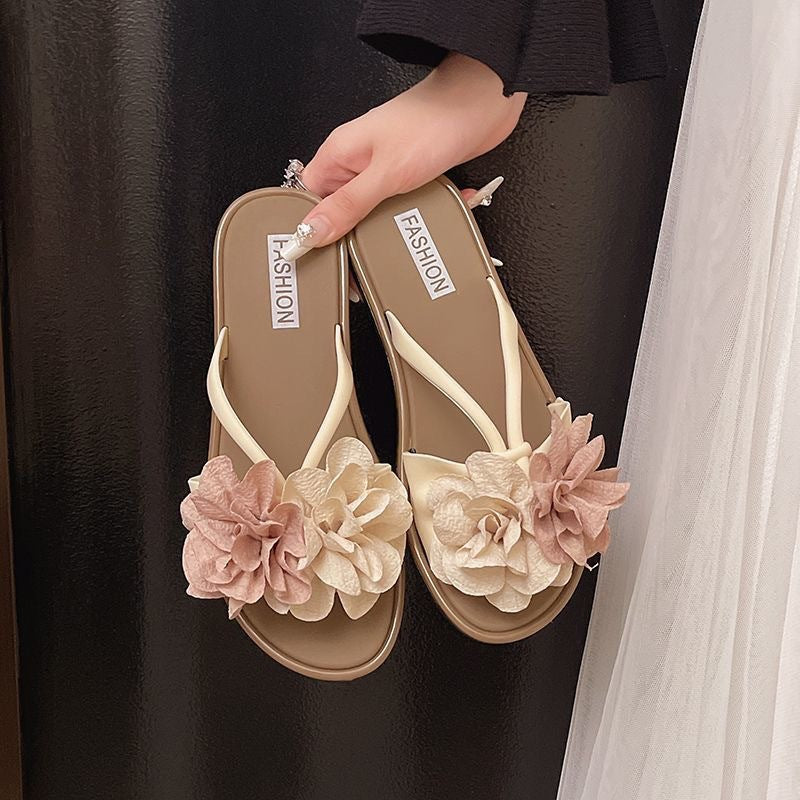 New floral fairy style french open-toe slides for women - 2025 summer beach vacation chic sandals