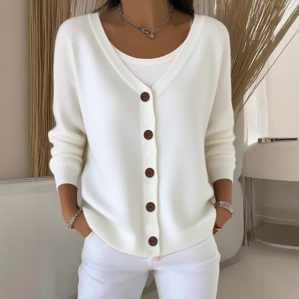 2025 new women's solid color knitted button-down cardigan, loose fit, casual style, european and american cross-border amazon independent website