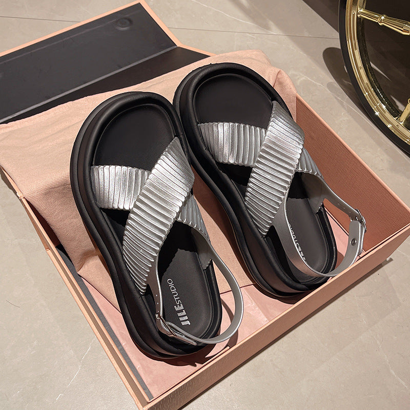 Thick sole sandals for women 2024 summer new arrival fairy style sandals slipperoutwearcasual roman beach sandals