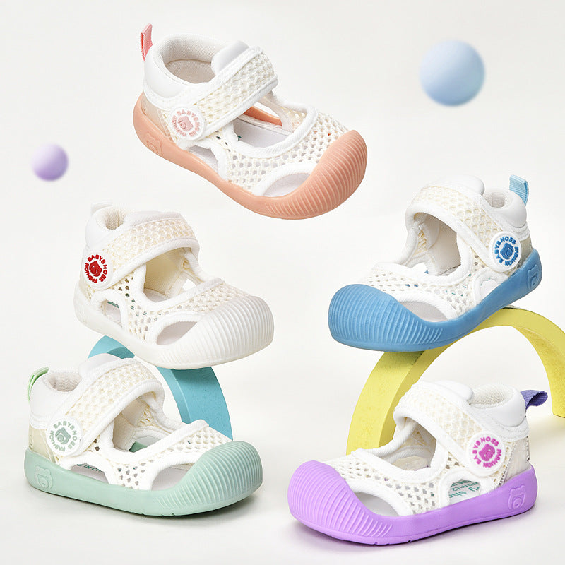 Baby sandals for boys, summer first walker shoes, 0-1-2 years old infant anti-slip soft sole mesh shoes for babies and toddlers, baby girl shoes