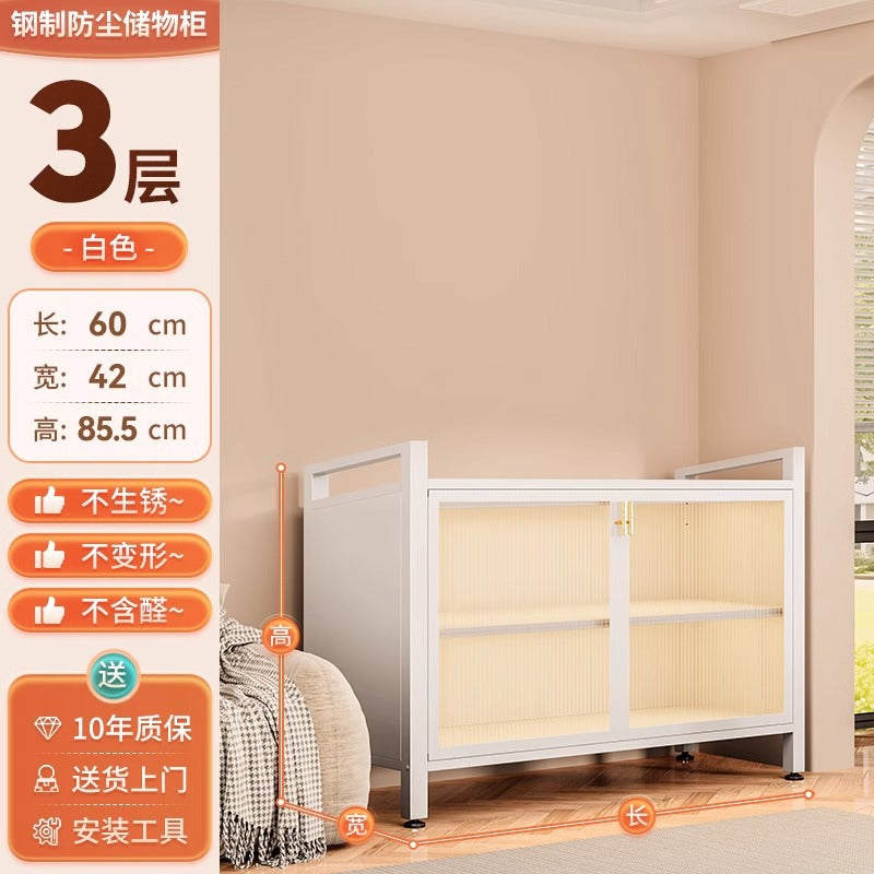 Kitchen for home steel storage cabinet balcony bedroom living room multi-layer dust-proof double door storage cabinet with wheels