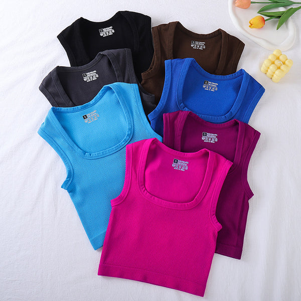 New seamless ribbed turtleneck sports vest full-package vertical striped running fitness yoga suit top quick-drying women