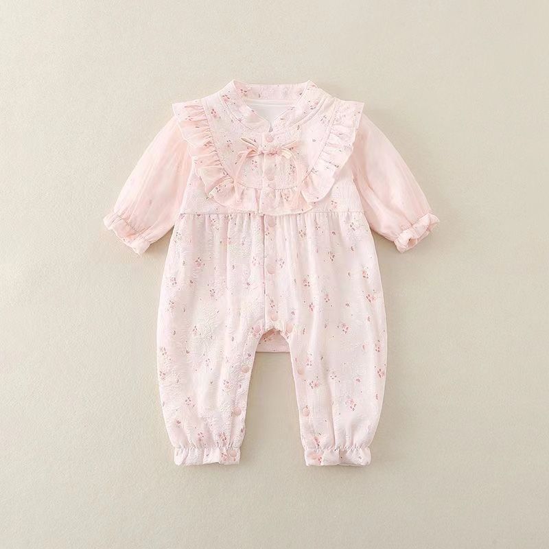 Baby spring & fall romper - newborn, 100-day celebration, baby girl princess floral bodysuit, outdoor outfit, crawling suit - new arrival