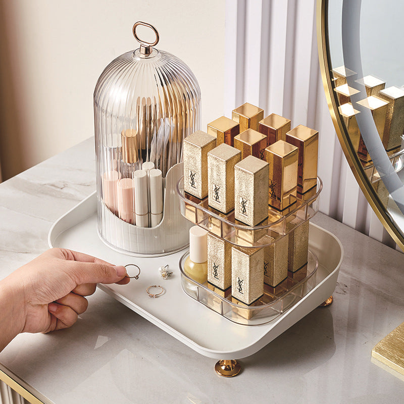 Household desktop cosmetics, rotating shelves, skin care products, storage boxes, makeup brushes, lipstick storage boxes, grid dust-proof