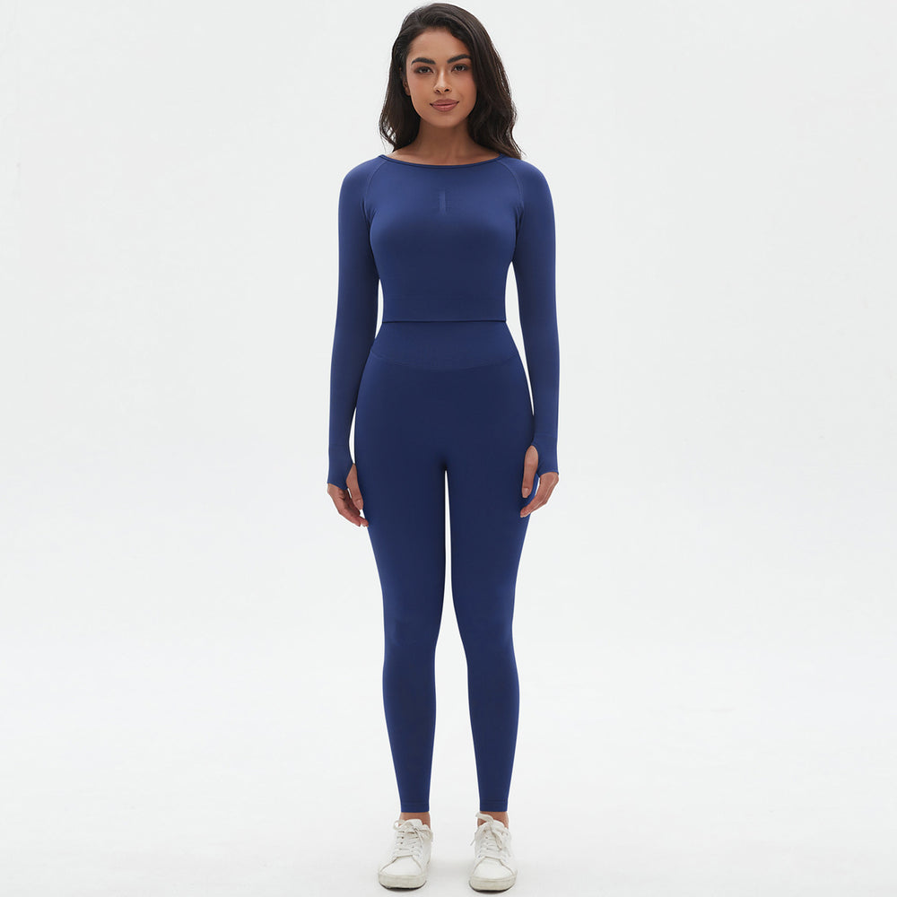 European and american seamless yoga set - high-waisted butt-lifting peach lift leggings with long-sleeve compression top - running & fitness activewear set