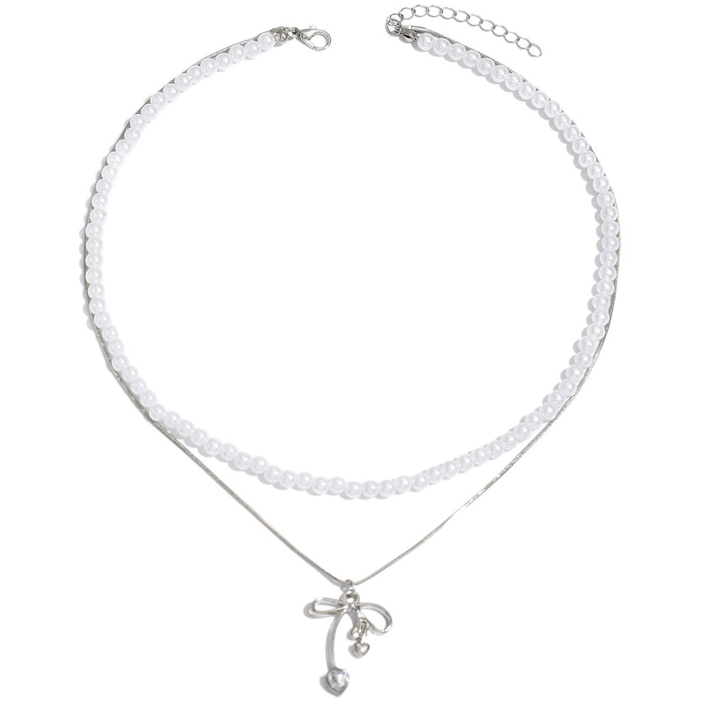 French style stacked pearl necklace wholesale european and american cross-border retro necklace accessible luxury high-end bow clavicle chain for women