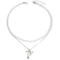 French style stacked pearl necklace wholesale european and american cross-border retro necklace accessible luxury high-end bow clavicle chain for women