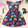 Festive kids' flutter sleeve dinosaur heart print dress